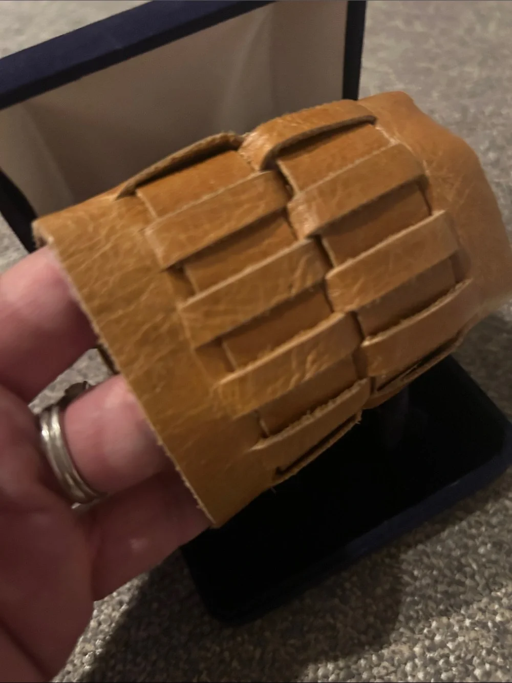 Men's Tan Woven Leather Cuff Bracelet